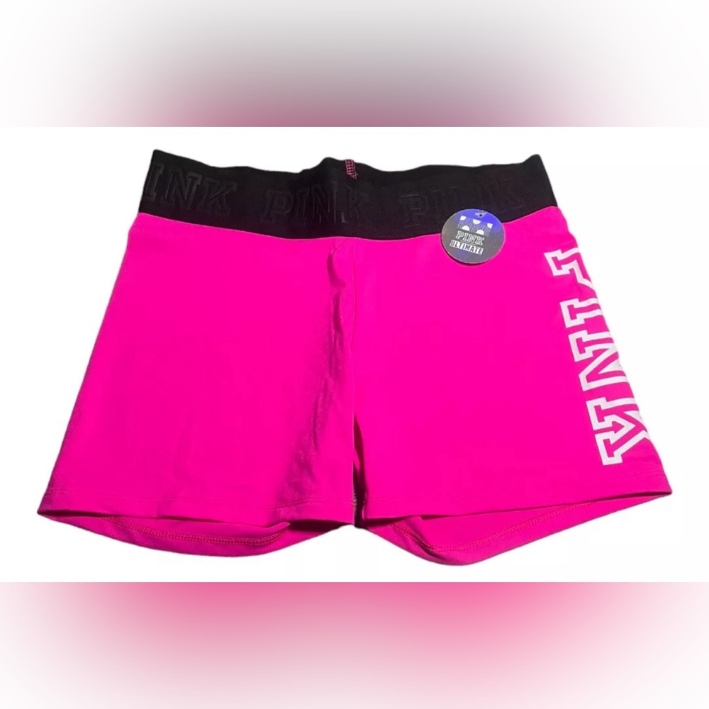 PINK Victoria Secret Hot Pink & Black Biker Shorts Size Medium NWOT